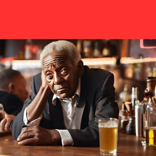 a man leaning on a bar counter