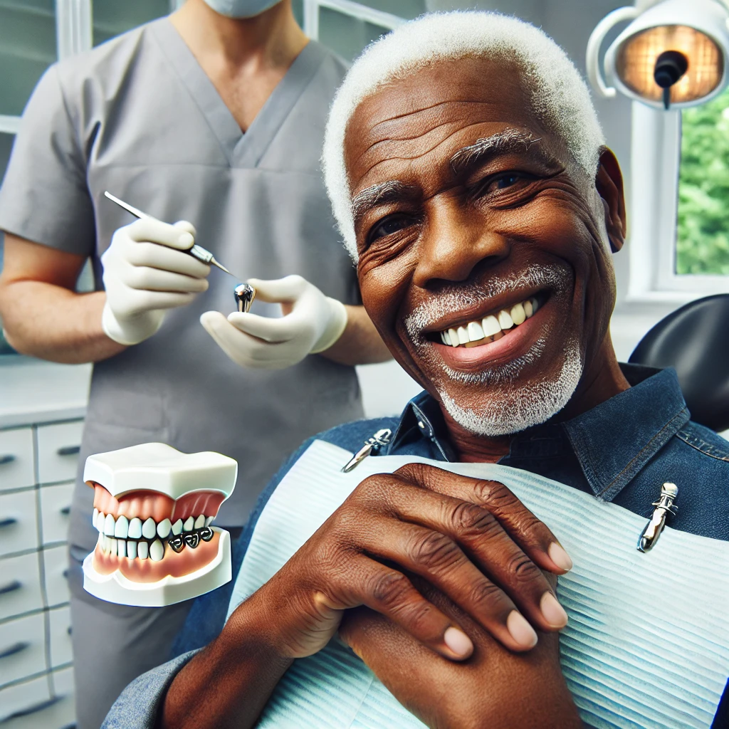 Idoso no dentista em procedimento dentário
