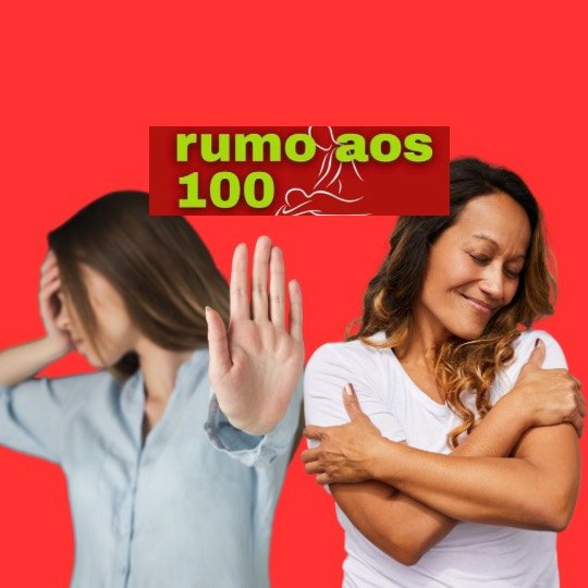 Duas mulheres. Uma mandando se afastar e outra se autoabraçando