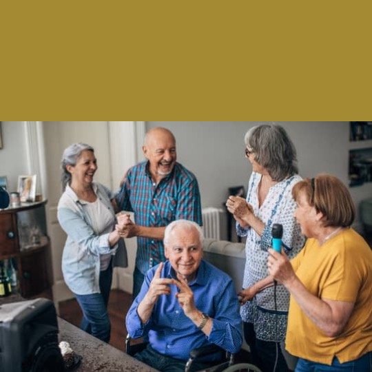 Grupo de idosos reunidos festejando